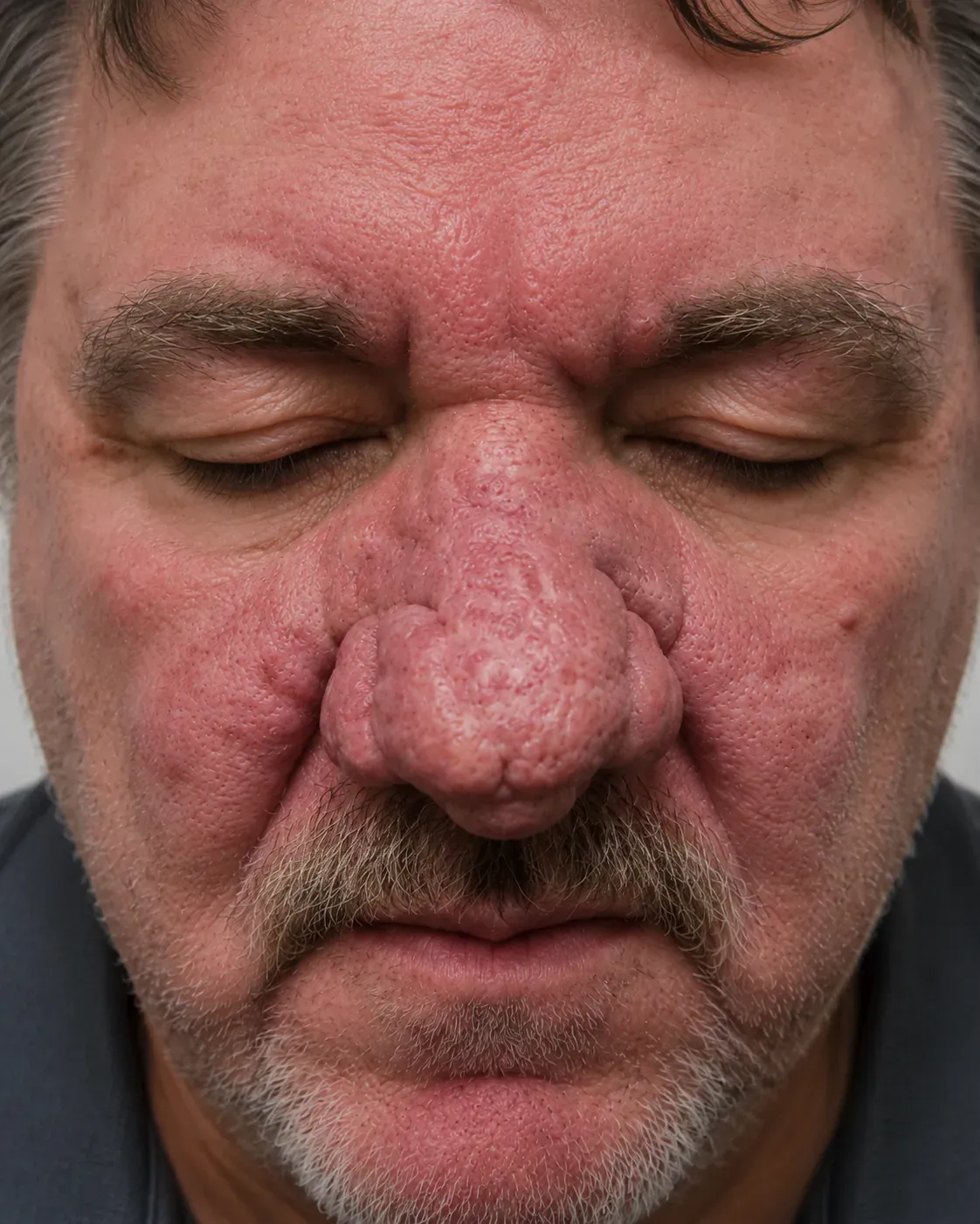 Phymatous rosacea — rhinophyma with skin thickening and texture change of the nose