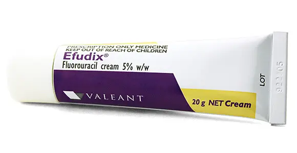 Efudix 20 g tube — fluorouracil 5% w/w cream (Valeant), a prescription-only topical chemotherapy