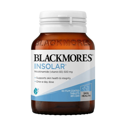 Blackmores Insolar 500 mg nicotinamide (vitamin B3) tablets — over-the-counter in Australian pharmacies