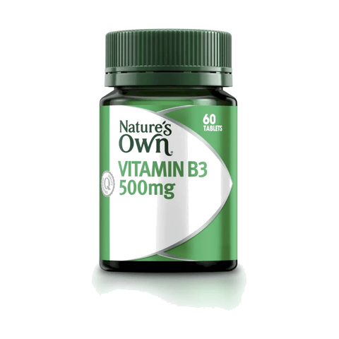 Nature's Own Vitamin B3 500 mg nicotinamide tablets — over-the-counter in Australian pharmacies